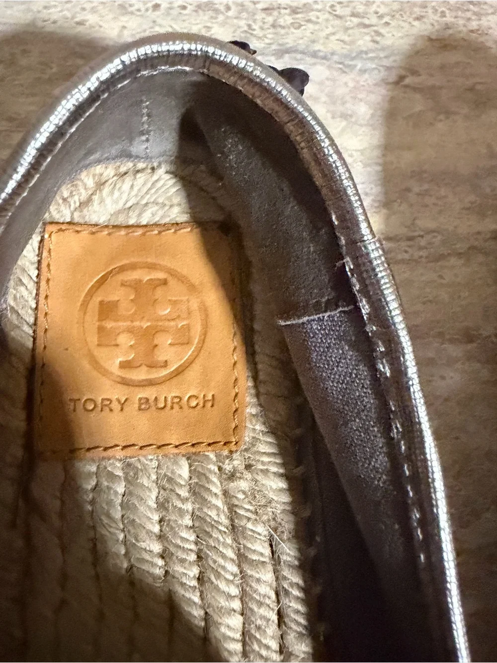 Tory Burch Silver Sequin Espadrille Flats